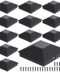 Black 3.5 By 3.5 Inch Post Caps For Wood Fence And Deck Posts 12 Pack With 24 Screws Easy Install Waterproof Plastic Caps