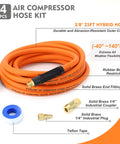 Tough As Nails Heavy Duty Hybrid Air Compressor Hose 3/8 Inch X 25 Feet Kink Resistant with solid brass couplers and accessories.
