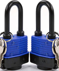 Built-Tough Outdoor Padlock 44mm 1.75 Inch Keyed-Alike, Steel Lock With Extra Long Shackle, Brass Cylinder, shown with keys