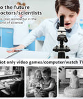 Child using All In One Compound Microscope Kit For Kids And Adults 100X To 2000X With Dual LED in science classroom.