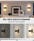 Sleek Black Modern LED Wall Sconce Dimmable Indoor Lighting Adjustable 5CCT Shade Hardwired Wall Lamp For Living Room Bedroom Bathroom Damp Rated 12 Inch displaying a smooth dimming feature in three stages of brightness.