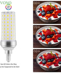 4 Pack E12 LED Bulbs 20W Candelabra Style Light Bulbs 150W Equivalent Daylight White 6000K 2000 Lumens Non Dimmable next to CRI color comparison with fruit bowl