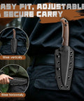 Beast Of A Fixed Blade Knife With D2 Steel Blade Toothed Spine For Outdoor Duty in adjustable Kydex sheath on belt