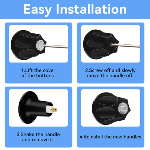 Easy installation steps for Matte Black 3-Piece Shower Knob Replacement Kit for Verve Tub Shower Handles.