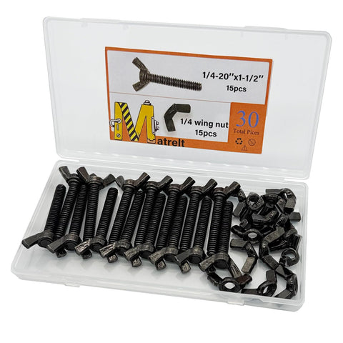 15 Sets 1/4-20 Wing Head Screws Bolts And Wing Nuts Kit With Butterfly Screws, Hand Tighten For Easy Grips, Black Zinc Plated Hardware Fastening Assortment In Clear Plastic Box
