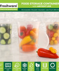 24 Piece 32 Oz Deli Food Storage Containers Set With Airtight Lids Leakproof Stackable BPA Free Meal Prep Containers filled with vegetables