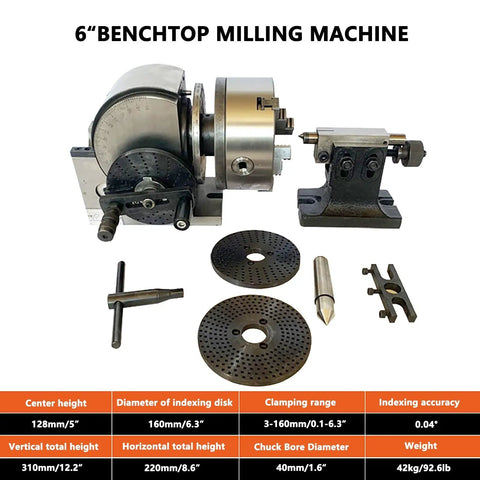 Heavy Duty Indexing Head For Milling Machine With Vertical Horizontal Rotary Table And Precision Tailstock Mount Built Like A Tank For 4 5 6 Inch Chucks Dead On Target Tilting For Serious Shop Projects with indexed dis