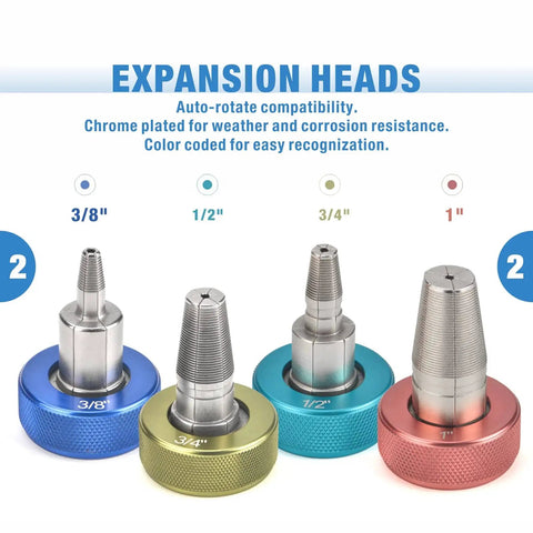 Pro PEX Expansion Tool Kit With Auto Rotation Expander Heads 3/8 In 1/2 In 3/4 In And 1 In Tubing Cutter Ring Removal Tool Lubricant And Carry Case
