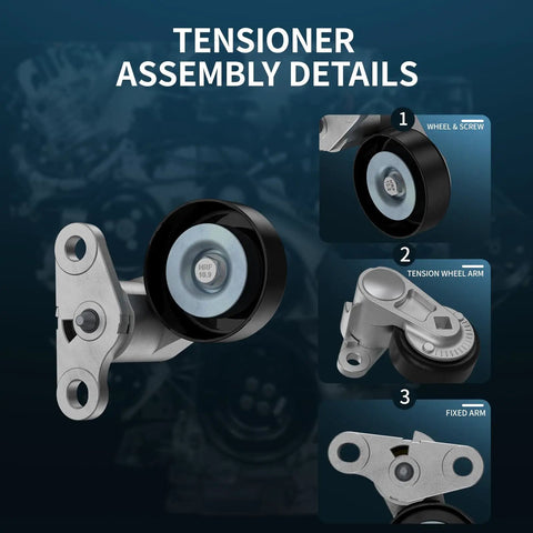 Detailed view of AC Belt And Tensioner Kit For GM Trucks And SUVs Fits Yukon Tahoe Silverado Sierra Avalanche Express 1500 1999-2008