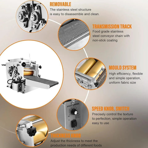 Heavy Duty Commercial Tortilla Press Machine Stainless Steel Electric for Tacos Roti Chapatti Sopes with rollers and knobs.