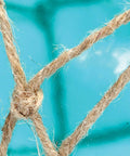 Coastal Sea Glass Pendant With Aqua Glass, Netted Buoy Design In Brushed Nickel, Natural Rope Accents close-up view of netting detail