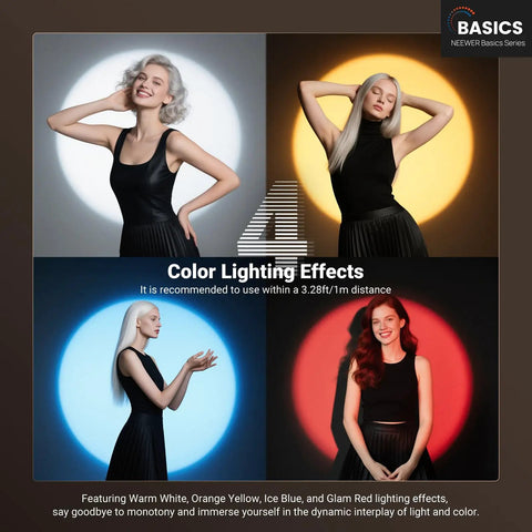 Basics RGB Photography Flashlight With 4 Colors And 20 GOBO Filters demonstrating diverse lighting effects on models