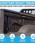 Rock Solid Molle Panel RotoPax Mount For Your Overland Trail Rig Durable Quick Lock Design with heavy duty gear rack.