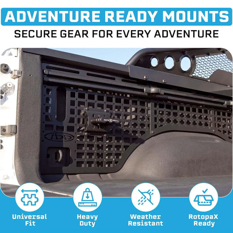 Rock Solid Molle Panel RotoPax Mount For Your Overland Trail Rig Durable Quick Lock Design with heavy duty gear rack.
