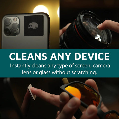 KUVRD Waterbear universal screen cleaner patch; small white cleaning patch for phones, camera lenses and sunglasses.