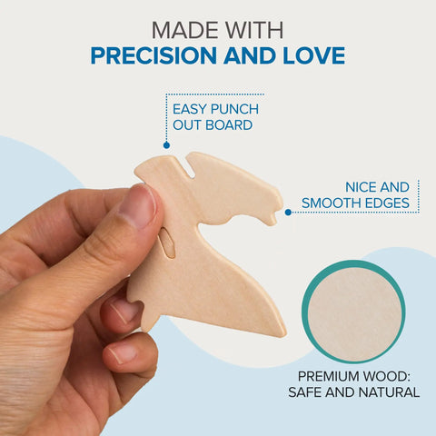 Six Piece DIY 3D Wooden Sea Animal Puzzle Bundle, Shark, Dolphin, Turtle, Octopus, Seahorse, Clownfish, Easy Punch Out, No Glue, Safe Non Toxic STEM Toy For Kids And Adults, Fun And Educational punch-out wooden dolphin piece with smooth edges