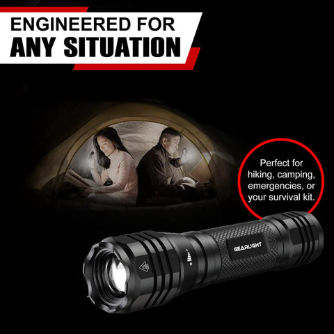 Ultra Bright LED Flashlight Kit S1050 Two Pack With Adjustable Zoom And 3 Modes For Camping Hiking Dog Walking And Emergencies