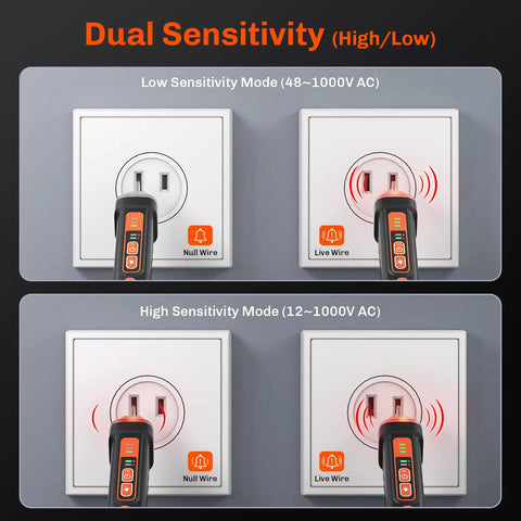 Non Contact Voltage Tester Pen With Dual Sensitivity 12-1000V And 48-1000V Live And Neutral Wire Detector testing outlets