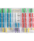 Top view of 400-piece heat-shrink solder connectors kit in clear plastic organizer for waterproof wire connections
