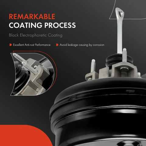 Built Like A Tank Vacuum Brake Booster For Chevy Silverado 1500 and GMC Sierra 1500 2005 to 2007, showcasing black electrophoretic coating and dual diaphragm design.