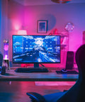 16 Inch Magma Lamp Liquid Motion Galaxy Design with Colormax White Wax in Purple Liquid Decal Base on a desk in a home office