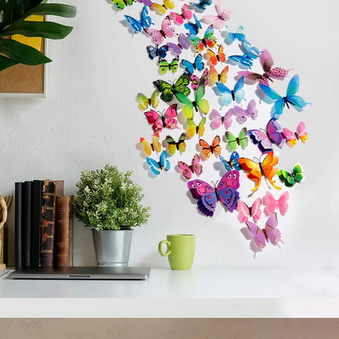 120 Pieces 3D Colorful Butterfly Wall Stickers Set, Removable Wall Decals For Party Decor, Office Or Bedroom, DIY Art Craft Decor