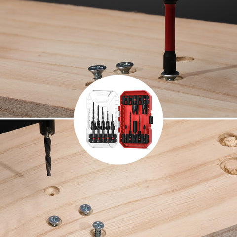 Tapered Countersink Drill Bit Set For Woodworking 15 Piece Includes Wood Plug Cutters Depth Stop Rings Phillips Bits Extension Shaft And Allen Key Industrial Grade Nitride Treated Quick Change Quarter Inch Hex Shank