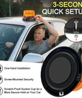 Person installing Beefy Magnetic Amber Strobe Light Beacon For Trucks And Heavy Duty Vehicles on car roof