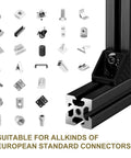 V Slot Aluminum Extrusion European Standard 2020 Series 1500 mm Anodized Linear Rail with connectors, black detail view