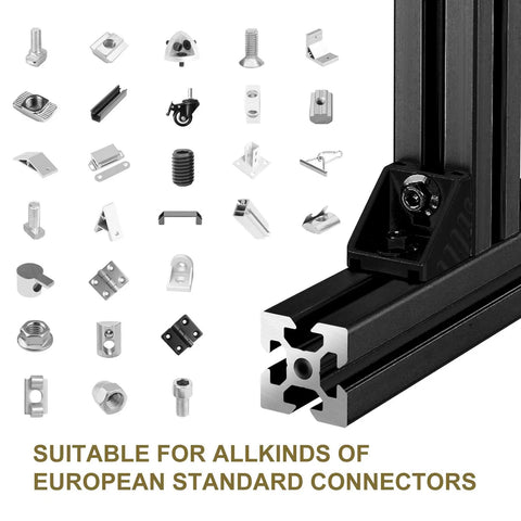 V Slot Aluminum Extrusion European Standard 2020 Series 1500 mm Anodized Linear Rail with connectors, black detail view