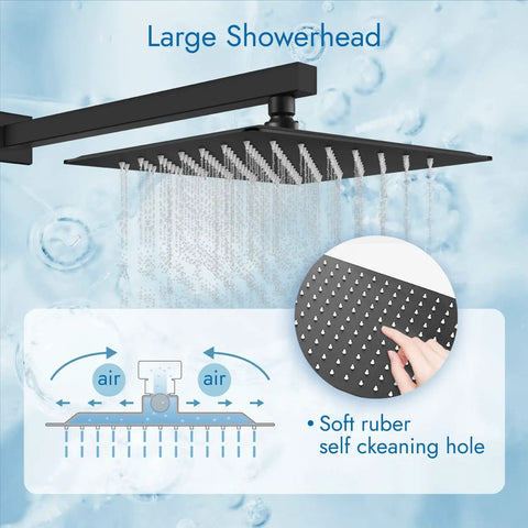 Matte Black Rainfall Shower System With Tub Spout Wall Mount Faucet Set 12 Inch Shower Head And 2 In 1 Handheld Sprayer Shower Combo