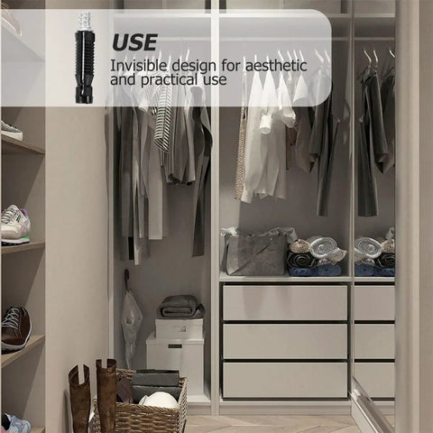 100 Piece Cam Lock Fittings With Invisible Hardware Self Tapping Cabinet Connectors and Nylon Wood Dowel Plugs in stylish closet design.