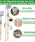 Hollow Hoe Garden Tool With 55 Inch Steel Handle For Weeding And Planting Sharp Edge Weed Puller with wood handle and hollow design