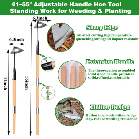 Hollow Hoe Garden Tool With 55 Inch Steel Handle For Weeding And Planting Sharp Edge Weed Puller with wood handle and hollow design