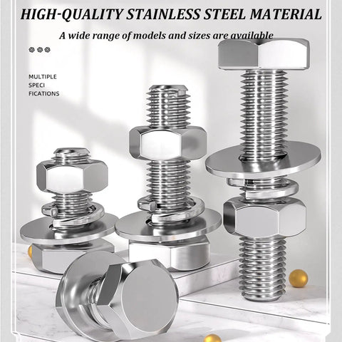 Rock Solid 50 Piece 304 Stainless Steel Hex Bolt And Nut Kit M16 Metric Thread 110 To 150 Millimeter showing various hex bolts and nuts.