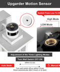 Diagram showing Porch Light With Built In GFCI Outlet And Dusk To Dawn Motion Sensor, highlighting lighting mode adjustments.