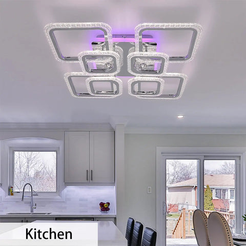 Modern LED Flush Mount Ceiling Light With Remote Control Dimmable 80W Six Ring Dope Fixture in kitchen setting