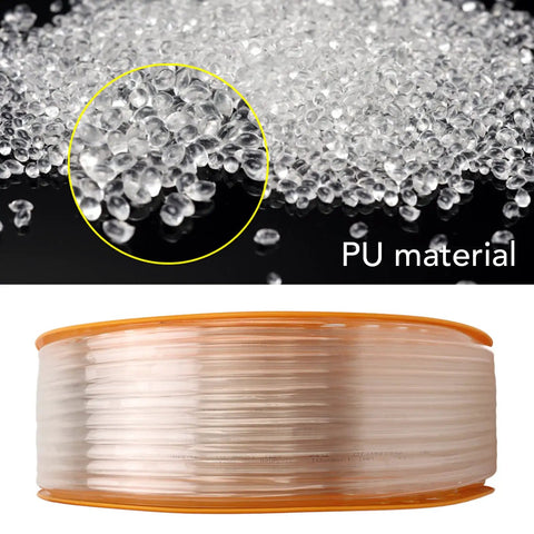 Rugged Transparent Air Hose For Pneumatic Tools And Compressor Damn Tough Polyurethane Tubing and PU material close-up.