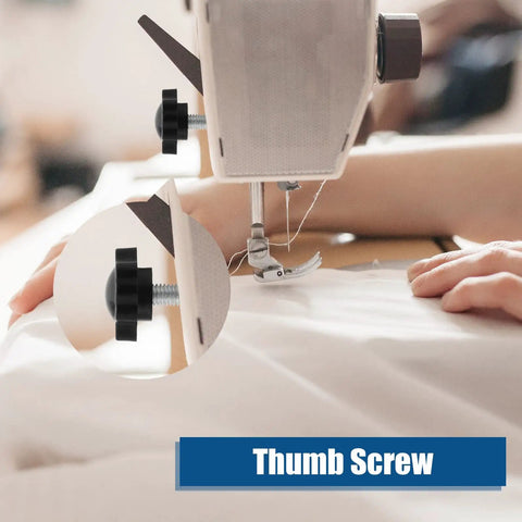 Image of M6 thumb screw on sewing machine, showcasing heavy duty zinc plated steel design and grippy handle.