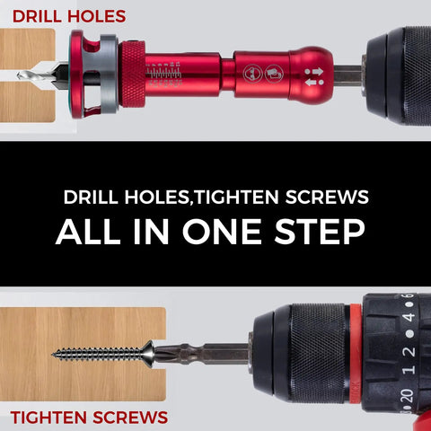 9 Piece Countersink Drill Bit Set With Two Flute TCT Alloy Tapered Bits And Wrench, One Quarter Inch Hex Shank, Adjustable Depth Stop
