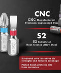 Close-up of CNC precision-engineered S2 steel bits from 48 Piece Screwdriver Bit And Socket Set