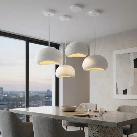 Wabi Sabi 40cm Pendant Light Lit For Dining Room, Kitchen Island, And Hallways, modern hanging lamp with E26 base, matte white design