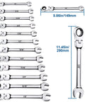 12 Piece SAE Flex Head Ratcheting Wrench Set With One Quarter Inch To Seven Eighths Inch Wrenches In Chrome Vanadium Steel
