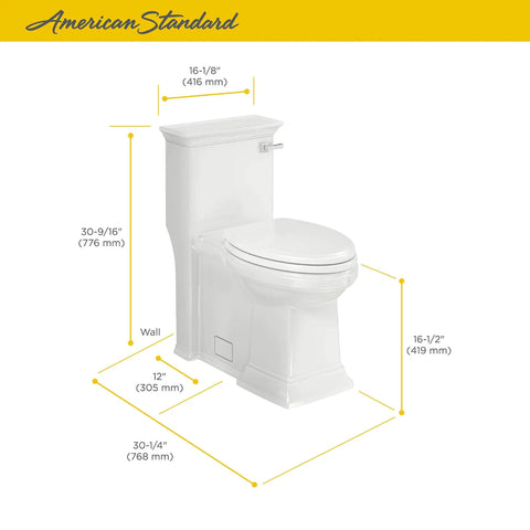 Rock Solid One Piece Toilet With Seat Right Height Elongated Bowl Design dimensions and features illustration in white finish.