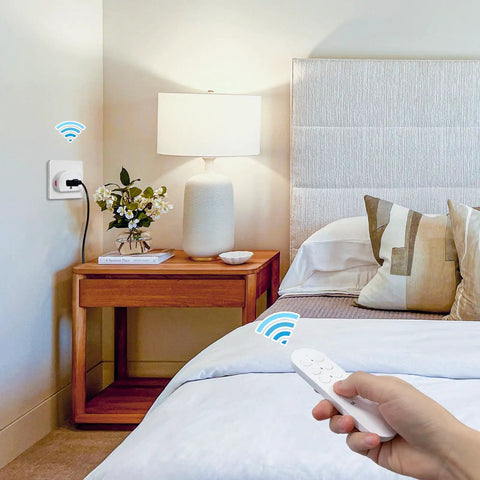 Remote Control Outlet 10A Wireless Light Switch For Household Appliances With 130 Ft RF Range in bedroom setting