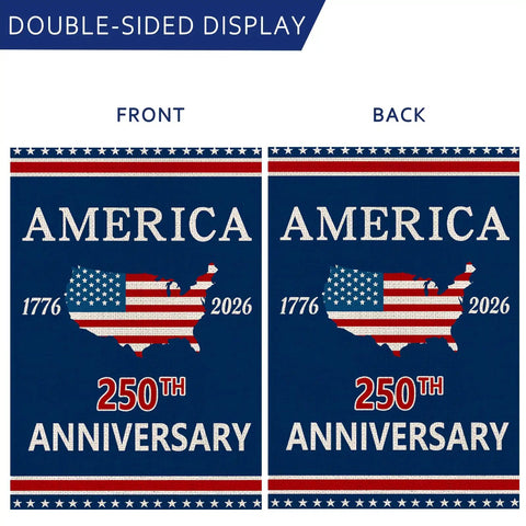 250th Anniversary USA Garden Flag For Outside With Map Design 1776-2026 Patriotic Yard Flag Double-Sided Waterproof Burlap 12x18 Inch