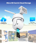 5MP PTZ WiFi Outdoor Security Camera with Spotlight, micro SD card and cloud storage options, mount view