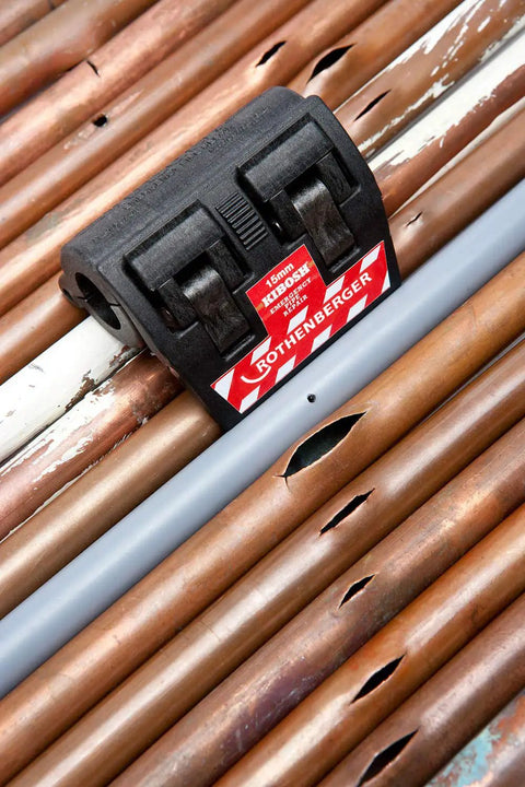 Kibosh Emergency Pipe Repair Kit For Burst Pipes 3/4 Inch Up To 145 PSI Quick, Easy Fix on copper pipes with visible damage.