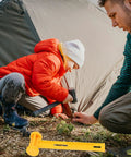 Heavy Duty Tent Stakes and Pegs Kit with Windproof Ropes and Hammer Storage Bag Included for Camping in use by child and adult