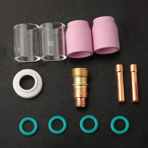 12 Piece TIG Welding Torch Kit For Stubby Gas Lens No 10 With Heat Resistant Glass Cup Fits WP 17 18 26 components